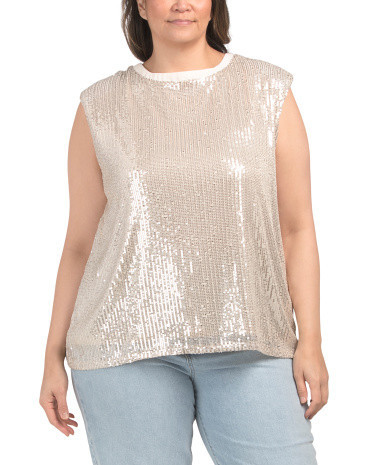 Plus Power Shoulder Sequin Top For Women, Nylon/Polyester | TJ Maxx