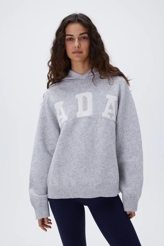 ADA Oversized Knit Hoodie - Light Grey Melange/Cream | Adanola UK