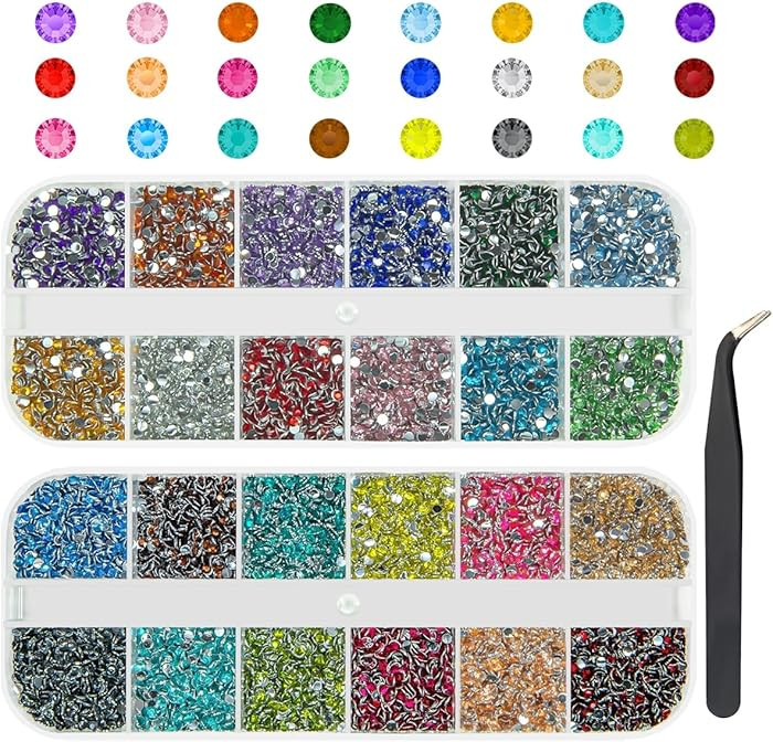 24 Color 2mm Small Crystal Resin Rhinestones for Bedazzling Crafting SS6 Tiny Flatback Stones Col... | Amazon (US)