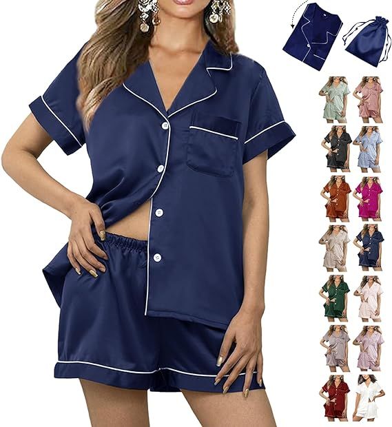 Conjunto de pijama floral de 3 piezas para mujer, ropa de dormir de satén de seda, tallas XS a 4... | Amazon (US)