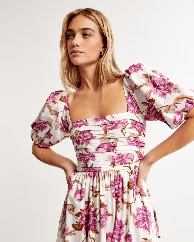 Emerson Poplin Puff Sleeve Midi Dress | Abercrombie & Fitch (US)