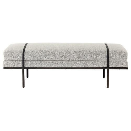 Ronan Modern Classic Grey Performance Upholstered Seat Black Iron Frame Bench | Kathy Kuo Home