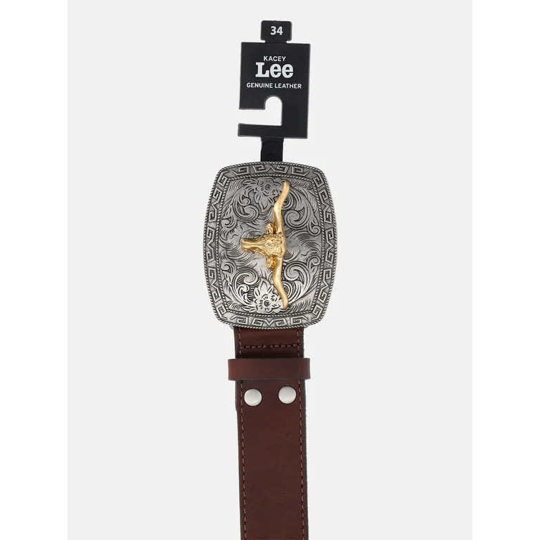 Kacey Lee Men's Leather Belt with Longhorn Buckle | Walmart (US)