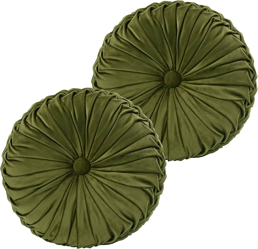 HIG Set of 2 Decorative Round Pleated Throw Pillows, Classy Accent Pumpkin Throw Pillows with Cen... | Amazon (US)