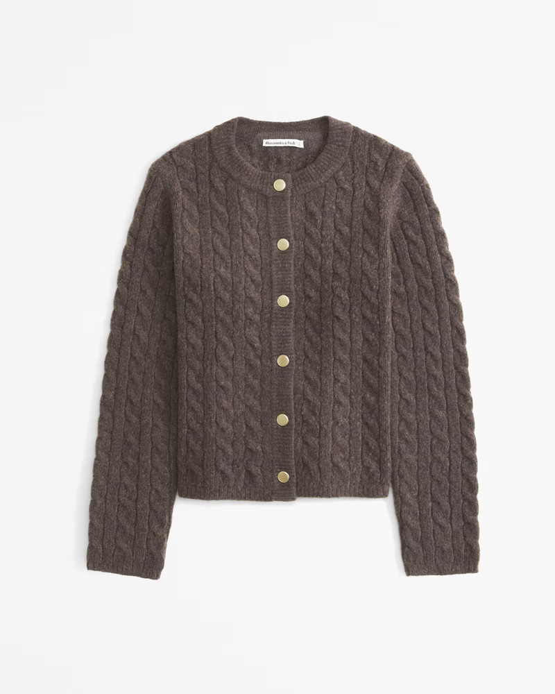 Women's Novelty Button Cable Crew Cardigan | Women's New Arrivals | Abercrombie.com | Abercrombie & Fitch (US)