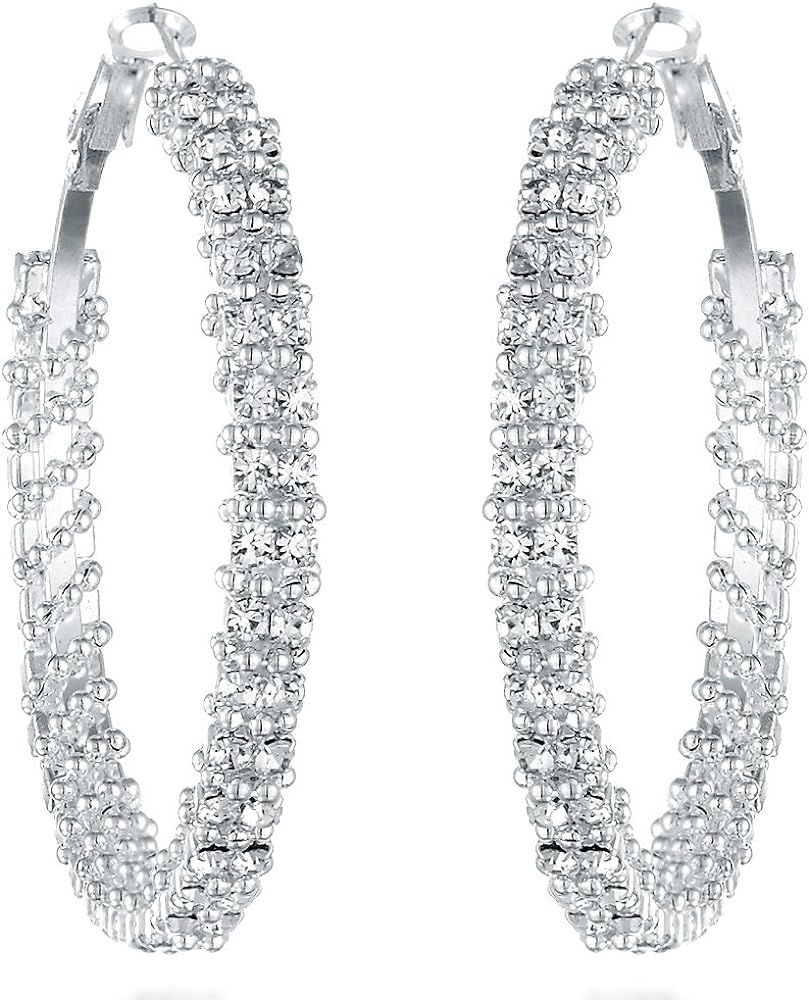 Gemini Women's Silver Plated CZ Diamonds Big Hoop Earring Valentine's Day Gifts Gm008 1.5/2 inche... | Amazon (US)