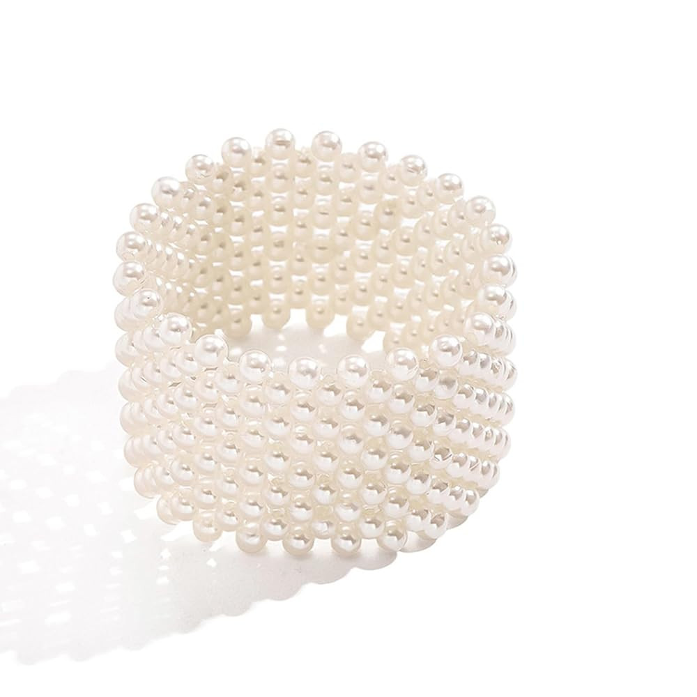 Chunky Pearl Bracelets for Women Pearl Beaded Stretch Strand Stackable Bracelets Vintage Bracelet... | Amazon (US)