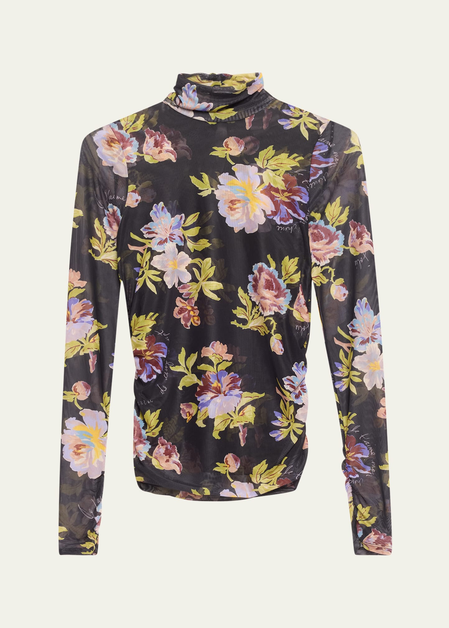 Cinq a Sept Bridgette Shirred Mesh Turtleneck Top | Bergdorf Goodman