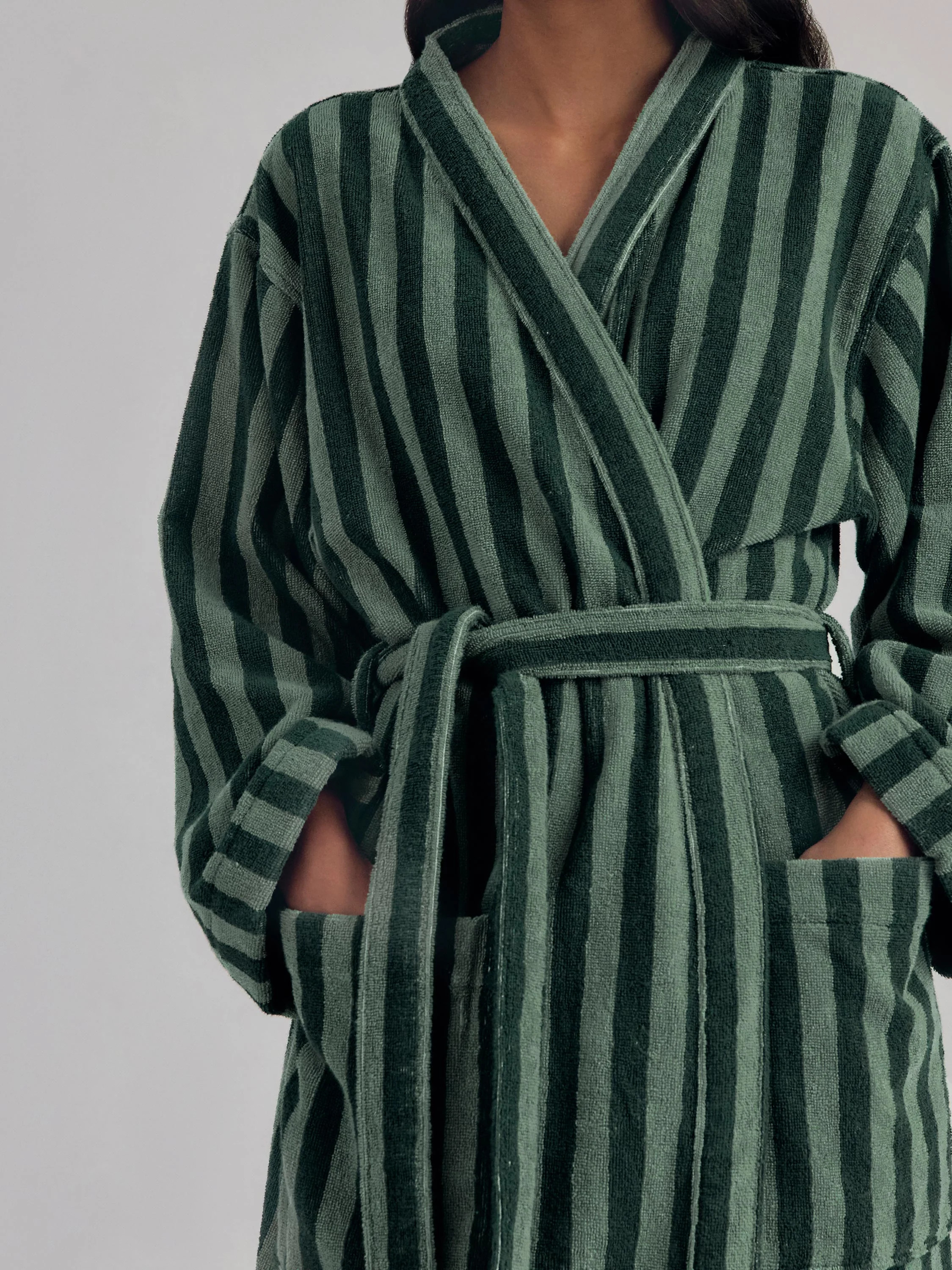 Pine Green Pembroke Stripe Cotton Robe | Piglet