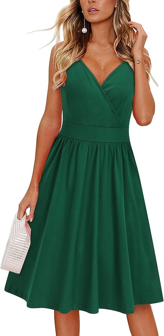 VOTEPRETTY Women's V Neck Floral Spaghetti Strap Sundress Casual Summer Party Swing Dress with Pocke | Amazon (US)