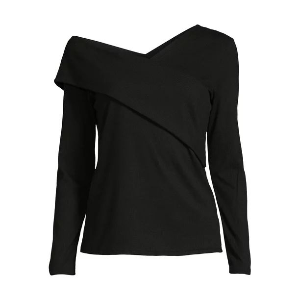 Nine.Eight Women’s Off Shoulder Wrap Top with Long Sleeves - Walmart.com | Walmart (US)