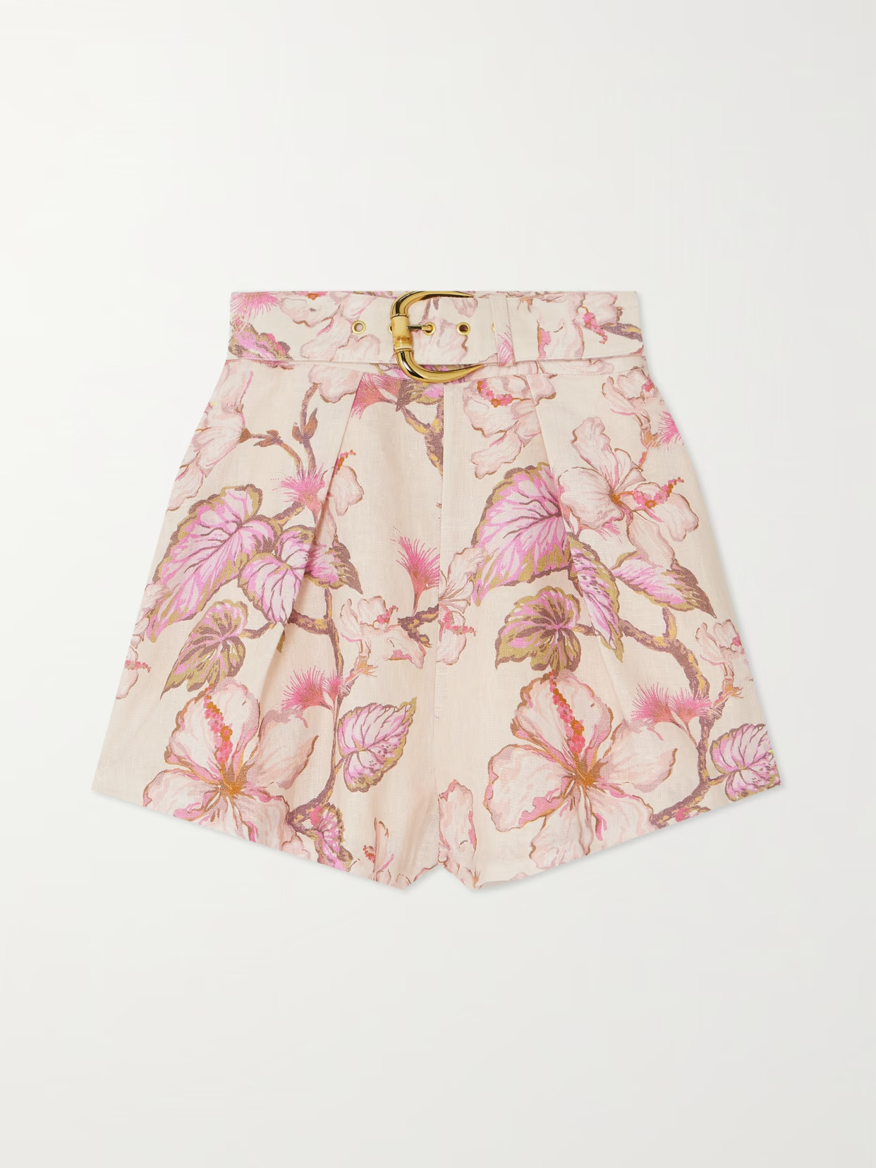 Zimmermann - Matchmaker Belted Pleated Floral-print Linen Shorts - Orange | NET-A-PORTER (US)