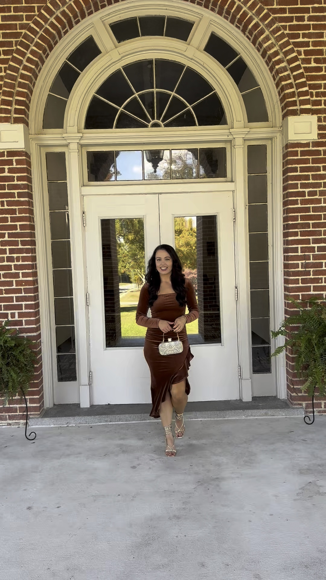 Velvet Amazon holiday party or wedding guest dress (small, 10+ colors), under $60 Amazon gold lace up heels (tts), under $30 Amazon gold clutch #founditonamazon 

#LTKHoliday #LTKWedding #LTKSaleAlert