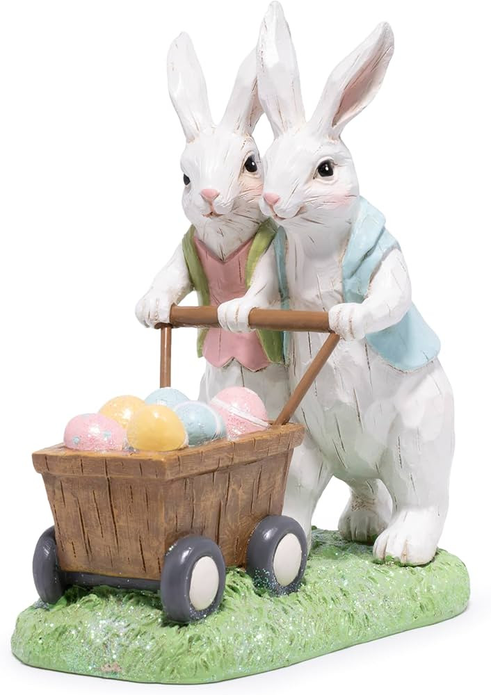 Hodao Easter Bunny Figurine with Egg Cart, Hand-Painted Resin Rabbit Couple Decor, Cute Tabletop ... | Amazon (US)