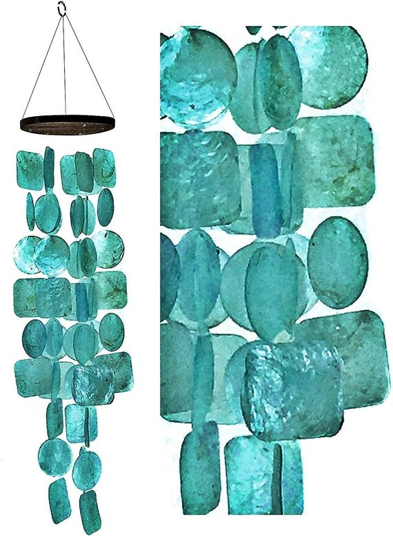 27 Inch Turquoise Sea Glass Shell Capiz Wind Chime Turquoise | Etsy | Etsy (US)