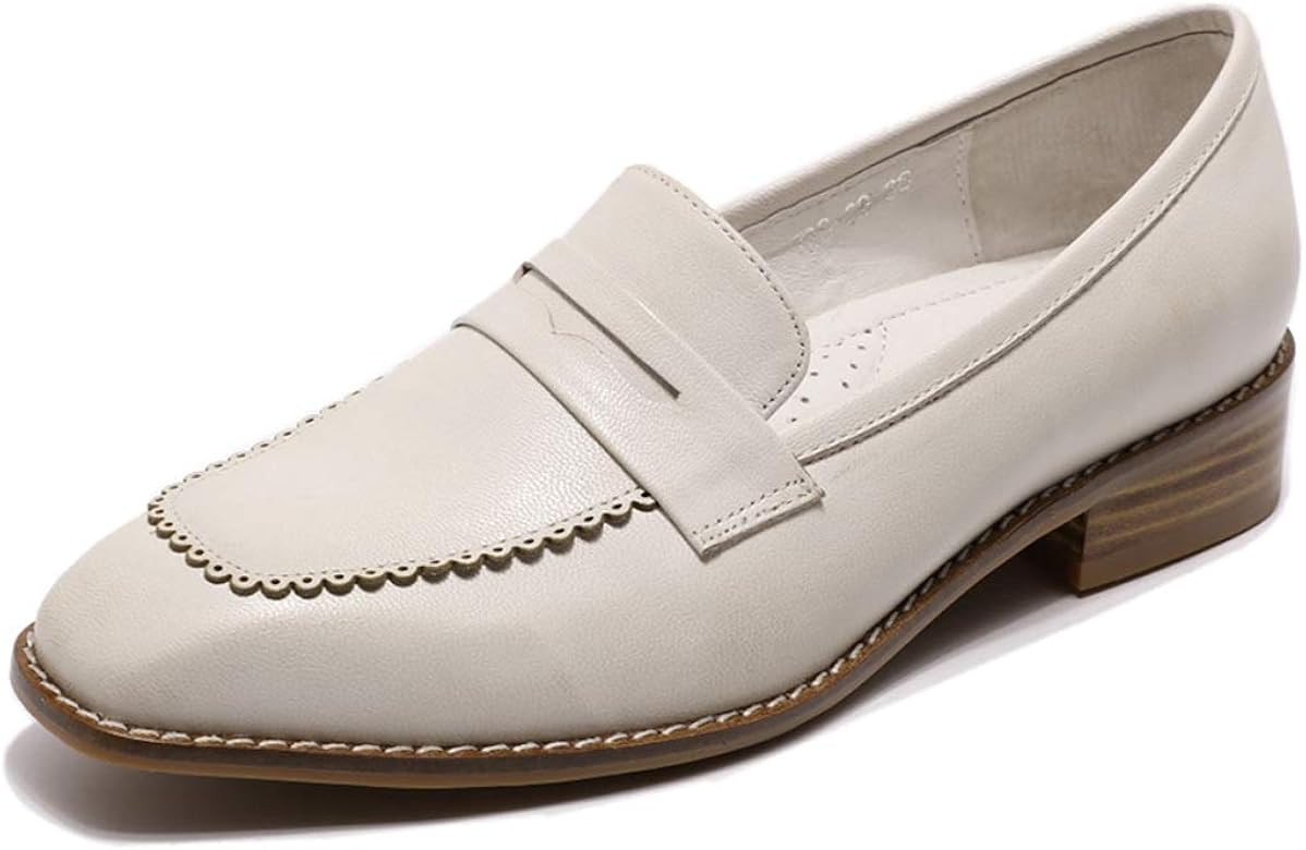 Mona flying Women's Leather Penny Loafer Casual Flat Shoes for Women Ladies Girls | Amazon (US)