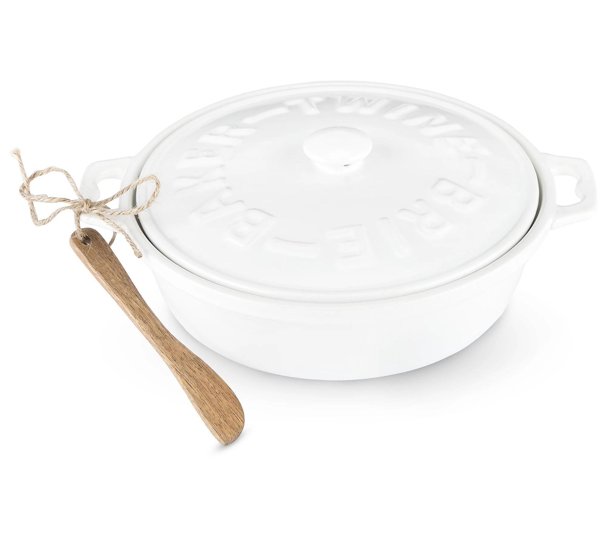 Twine Ceramic Brie Baker & Acacia Wood Spreader Set | QVC