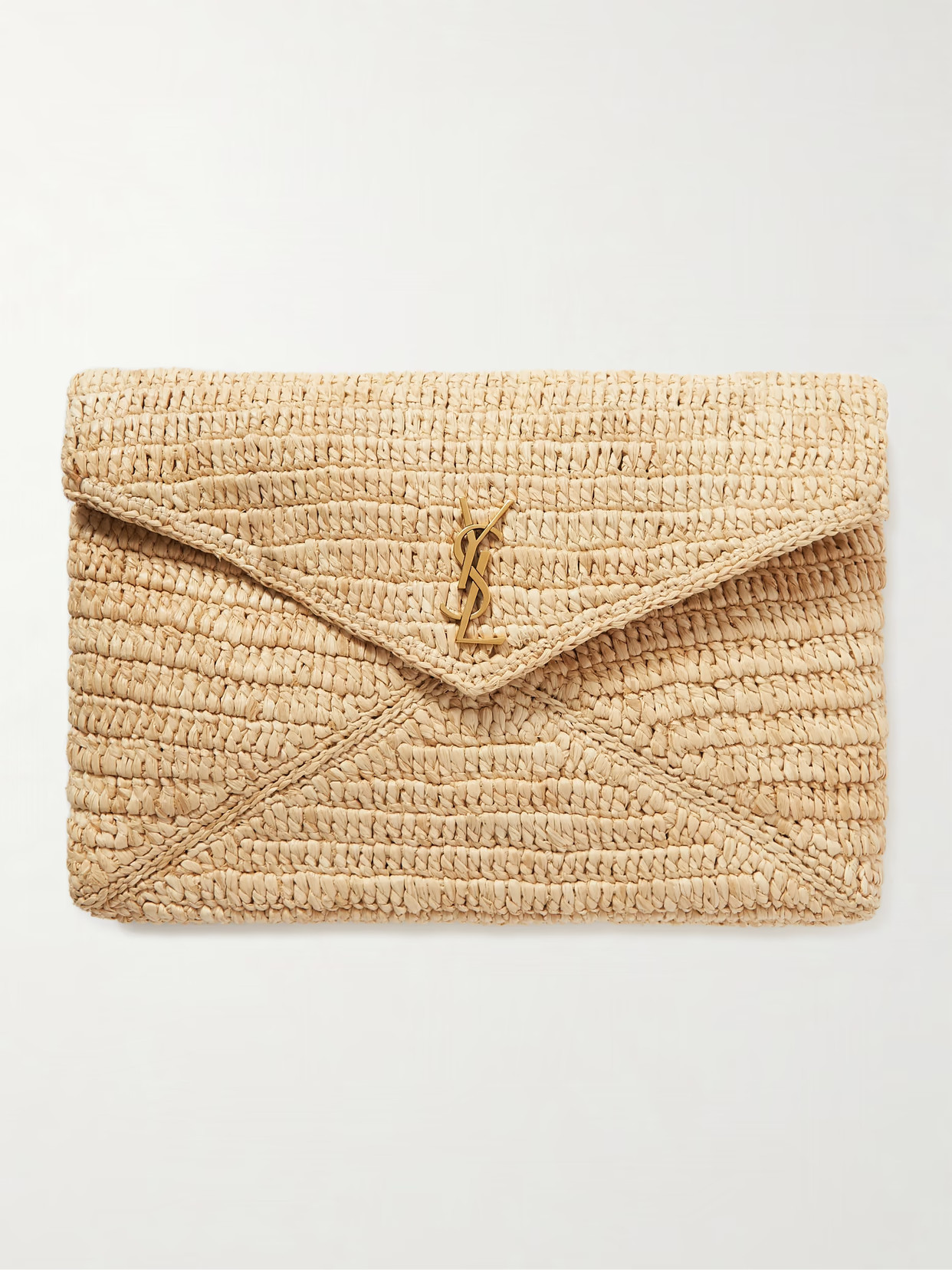 SAINT LAURENT - Cassandre Raffia Clutch - Neutrals | NET-A-PORTER (US)