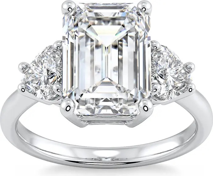 Bliss Diamond Certified 4 1/2Ct Emerald & Heart 3-Stone Diamond Ring 14k Gold Lab Grown | Nordstr... | Nordstrom