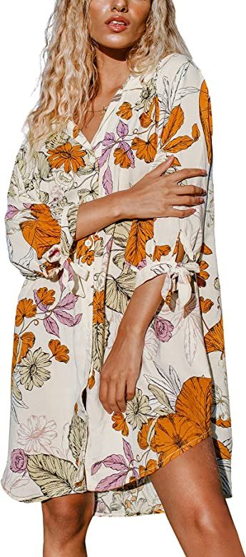 CUPSHE Women's Long Sleeve Floral Buttoned Shirt Dress | Amazon (US)