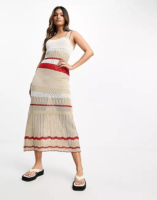 NA-KD x Julie Ferreri midi crochet dress in red and white stripe | ASOS (Global)