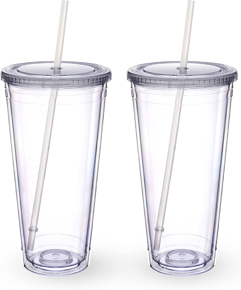 Zukro Acrylic Tumbler with Straw and Lid 32 oz, Double Walled Clear Plastic Straw Cup,Reusable In... | Amazon (US)