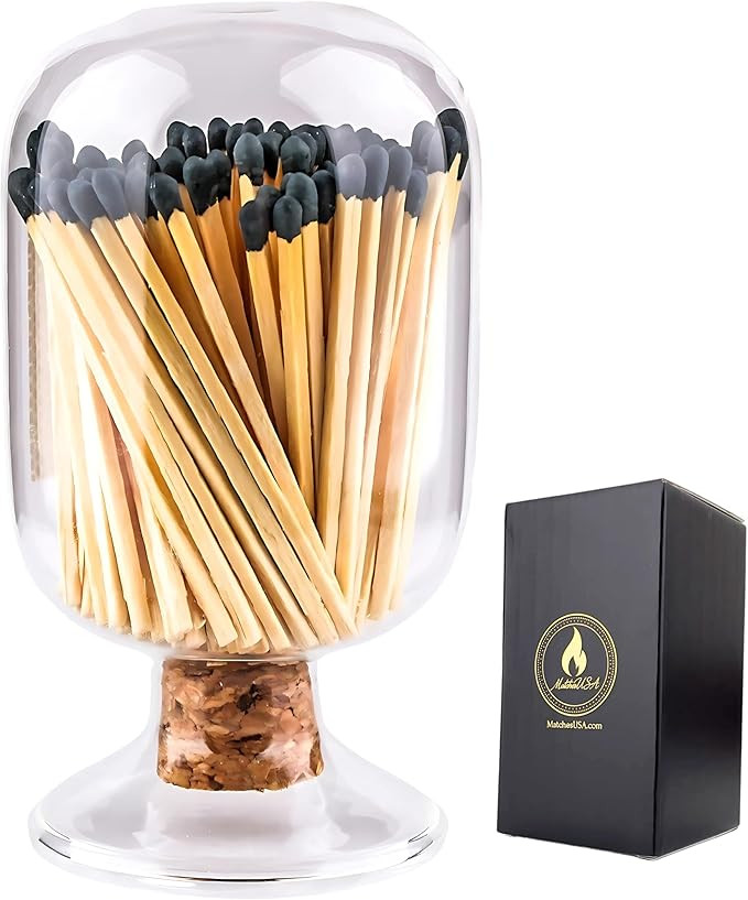 Includes Matches! | Decorative Glass Matches Cloche | Bottle Jar Fireplace Candle Match Holder Gi... | Amazon (US)