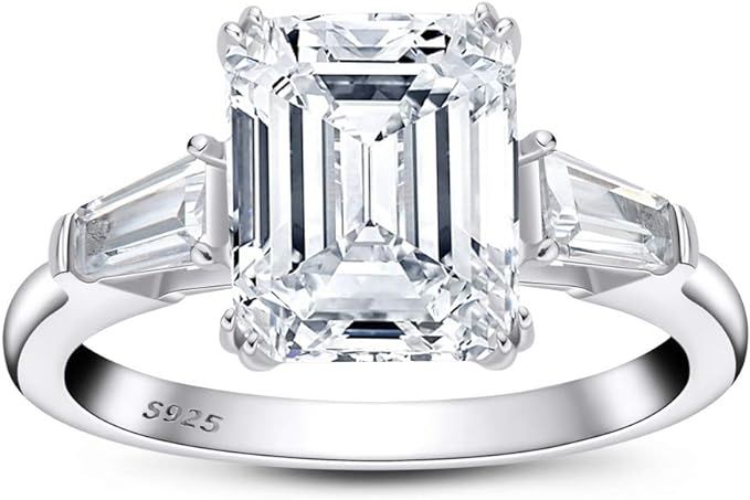 AINUOSHI 3 Carat/ 4 Carat Engagement Anniversary Ring, Emerald/Asscher Cut, 3 Stones Cubic Zircon... | Amazon (US)