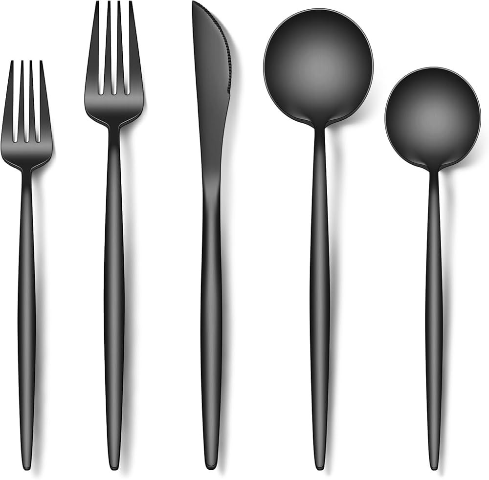 Stapava Matte Black Silverware Set for 8, 40-Piece Stainless Steel Flatware Sets, Satin Finish Cu... | Amazon (US)