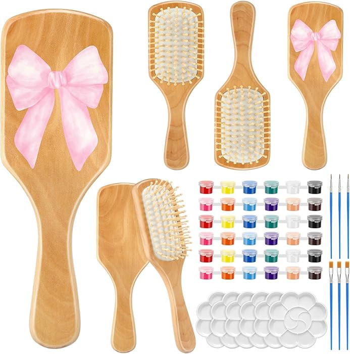 Meanplan 6 Set DIY Wooden Hairbrush Painting Kits Make Your Own Hair Brush Girls Hand-Painted Hai... | Amazon (US)