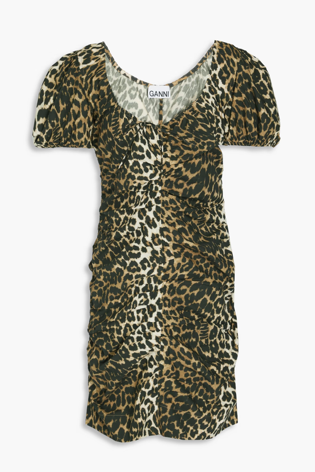 Ruched leopard-print cotton mini dress | The Outnet (UK and Europe)