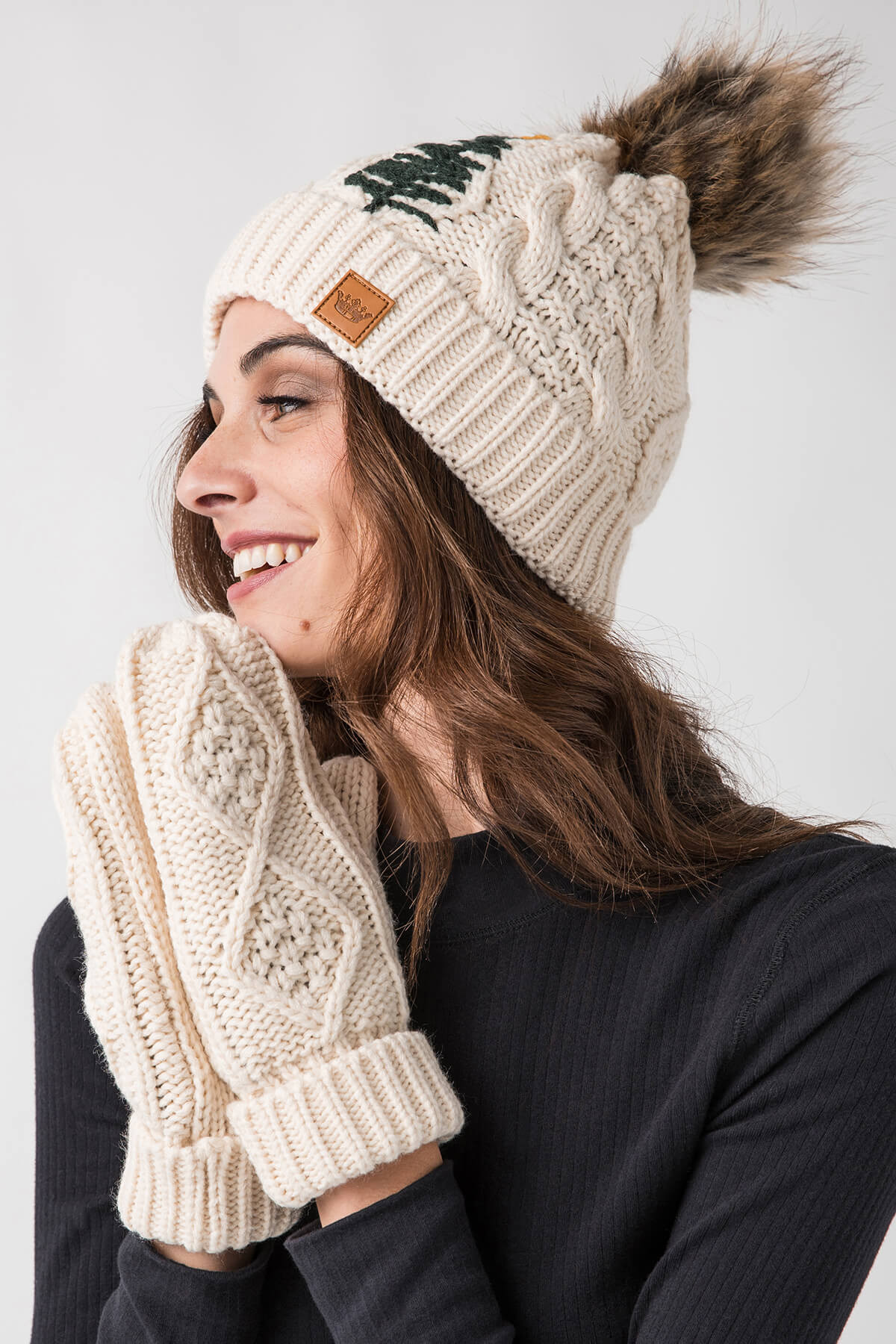 Panache Beige Cable Knit Mittens | Social Threads
