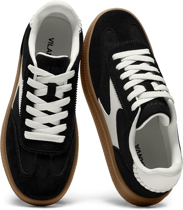 Vilanva Women's Fashion Sneakers Casual Tennis Shoes with Genuine Suede Classic Retro Gum Sole Wa... | Amazon (US)