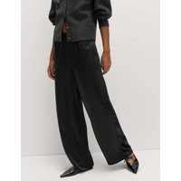 M&S Women's Satin Drawstring Wide Leg Trousers - 14SHT - Black, Moss,Midnight Navy,Ivory,Dark Chocolate,Black | Marks & Spencer (UK)