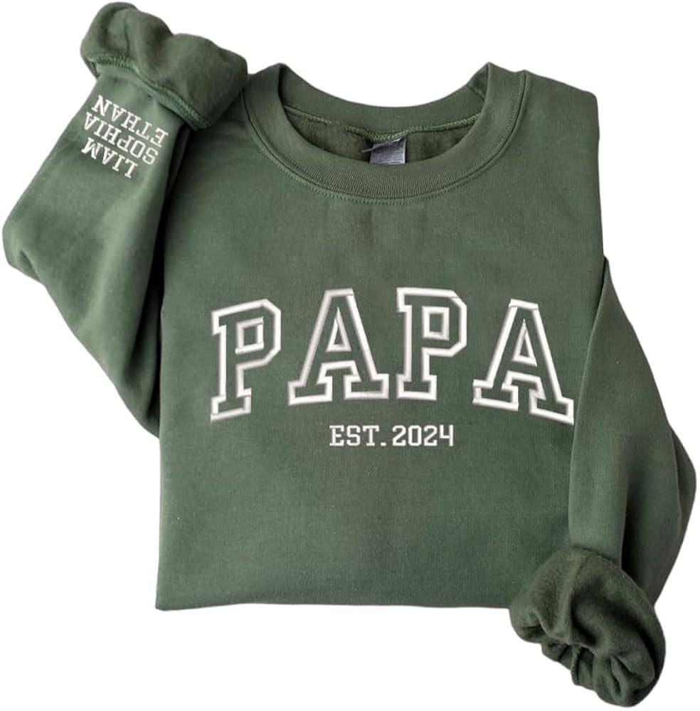 Personalized Embroidered Papa Sweatshirt, Papa EST Shirt, Papa Dad Shirt, Fathers Day Birthday Gi... | Amazon (US)