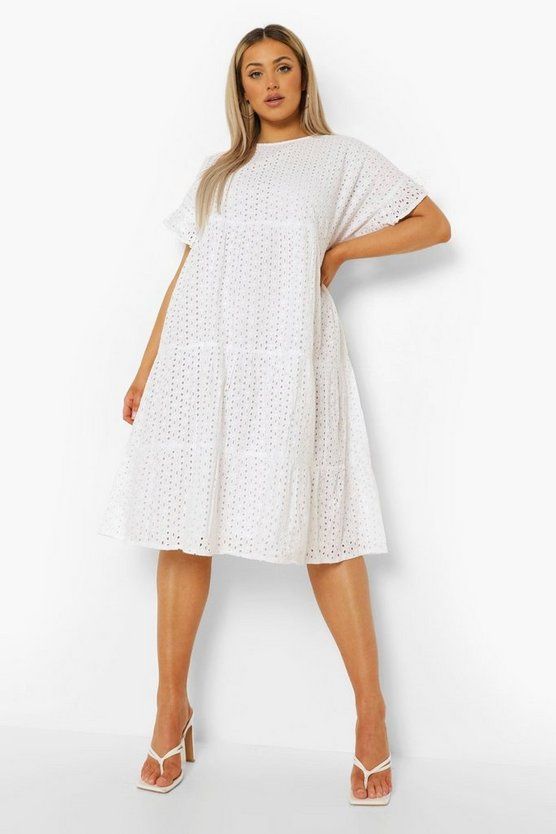 Plus Eyelet Tiered Midi Dress | Boohoo.com (US & CA)