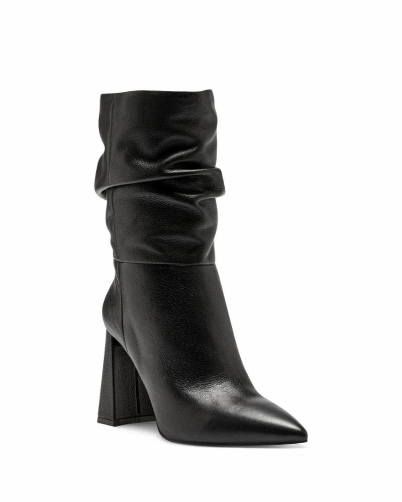 Vince Camuto AMBIE Black Leather Slouch Pointed Boot Mid Calf Block Heel  Booties (10, BLACK) - W... | Walmart (US)