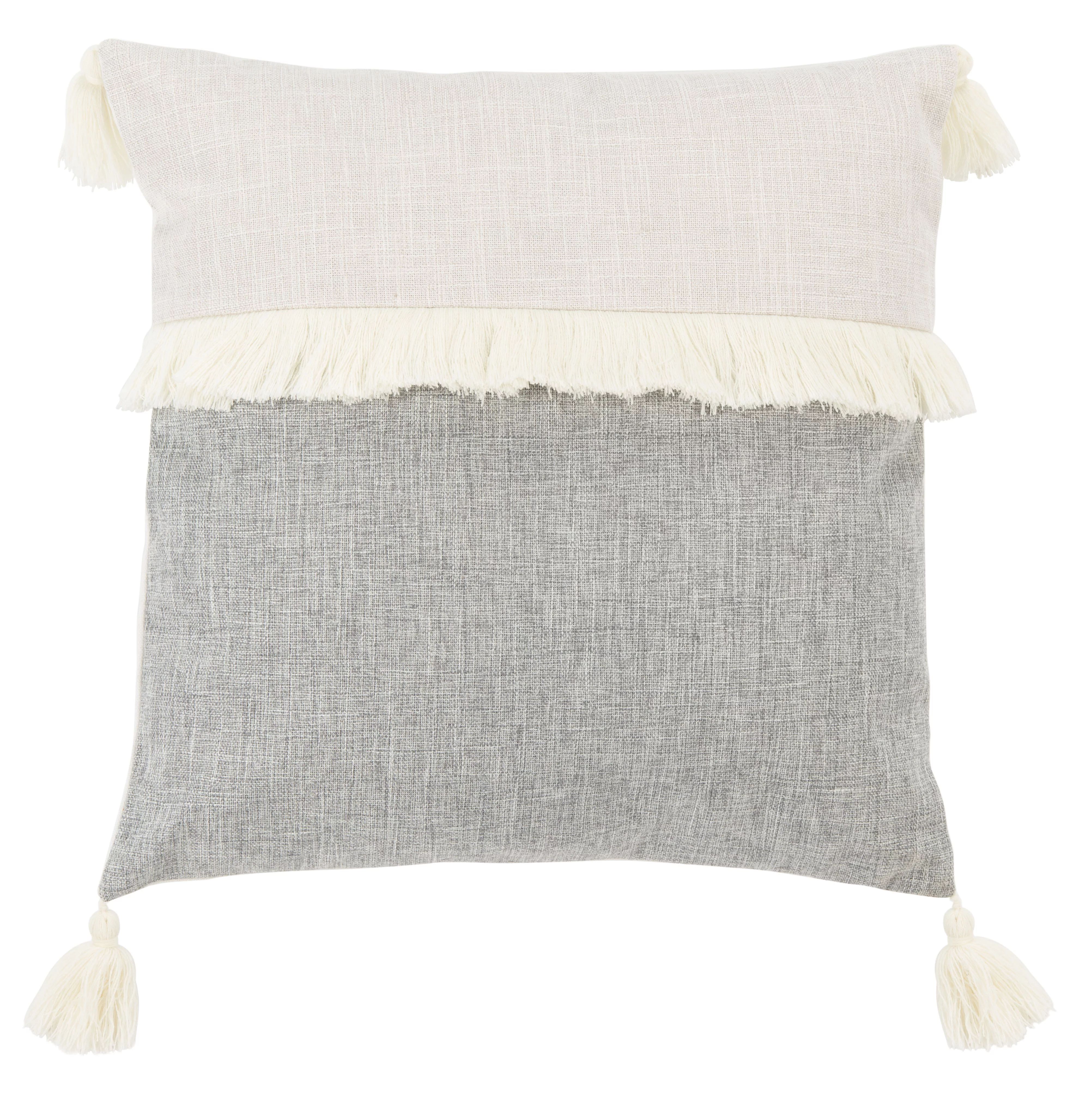 Safavieh Demli Striped Fringe Decorative Pillow, 18" x 18", Grey/White - Walmart.com | Walmart (US)