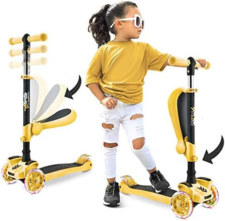 Hurtle 3-Wheeled Scooter for Kids - Wheel LED Lights, Adjustable Lean-to-Steer Handlebar, and Fol... | Amazon (US)