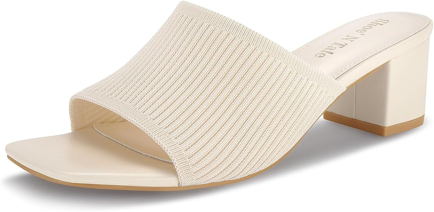 Shoe'N Tale Heeled Sandals For Women Square Open Toe Heeled Mules Chunky Block Low Heel Slip On S... | Amazon (US)