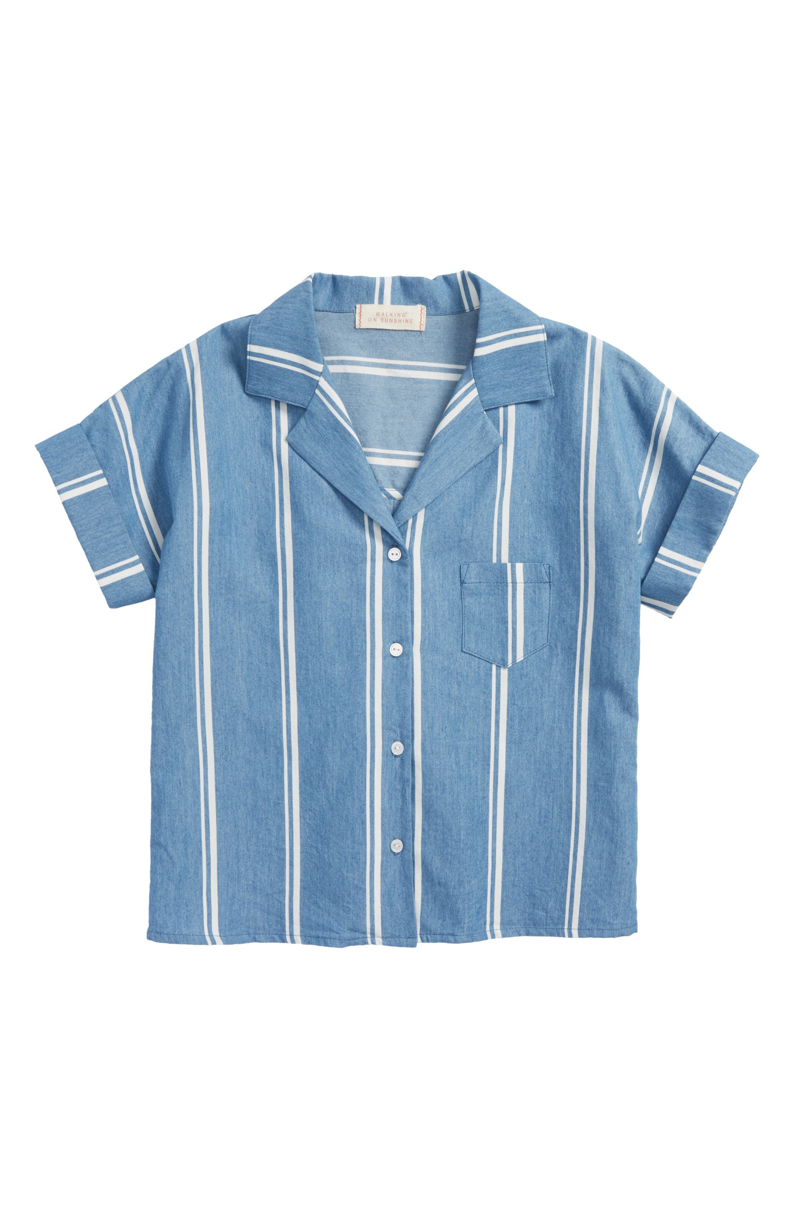 Walking On Sunshine Box Stripe Woven Shirt (Big Girls) | Nordstrom