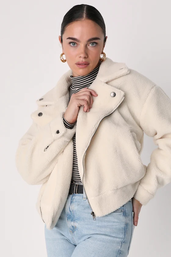 Wishing for Warmth Cream Shearling Moto Jacket | Lulus (US)
