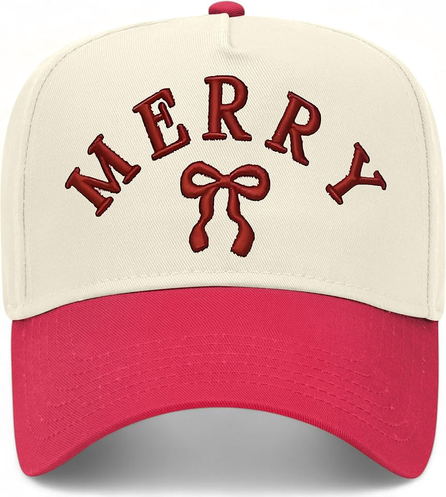 Rounded Merry Christmas Bowed Hat | Premium Vintage Trucker Hat with Adjustable Snapback for Men ... | Amazon (US)
