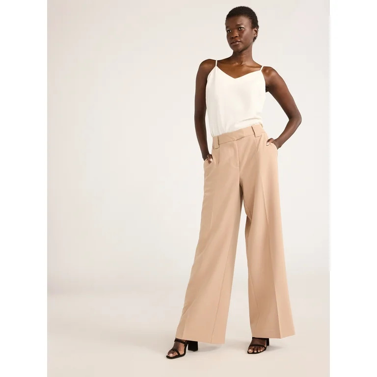 Scoop Women’s Ultimate Crepe Wide Leg Trousers, 32.5" Inseam, Sizes 0-20 | Walmart (US)
