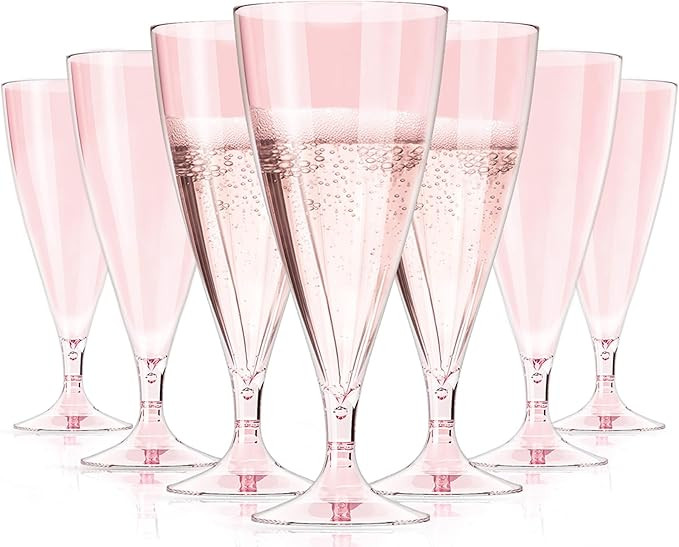 Plastic Champagne Flutes 16 Pack Stemless Pink Champagne Flutes Reusable Plastic Champagne Glasse... | Amazon (US)