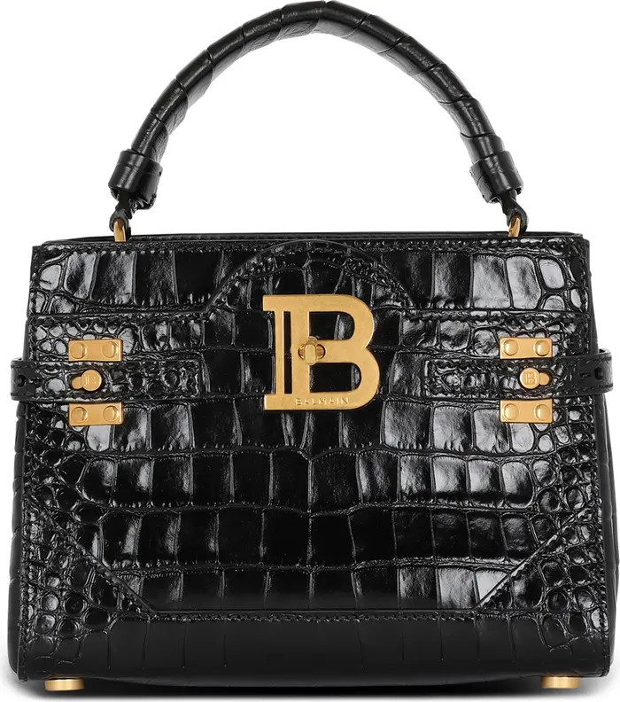 Balmain B-Buzz 23 Croc Embossed Leather Top Handle Bag | Nordstrom | Nordstrom