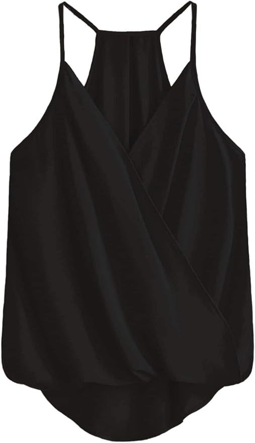 SheIn Women's Sleeveless Twist Front Wrap Cami Tank Top with Spaghetti Strap Tee | Amazon (US)
