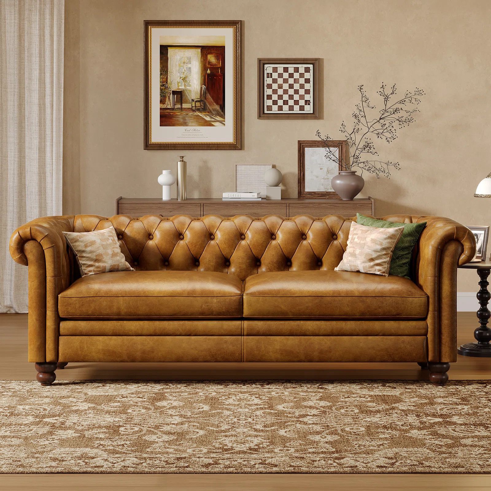 80.7" Leather Sofa, Chesterfield Sofa With Rolled Arm And Solid Wood | Wayfair North America