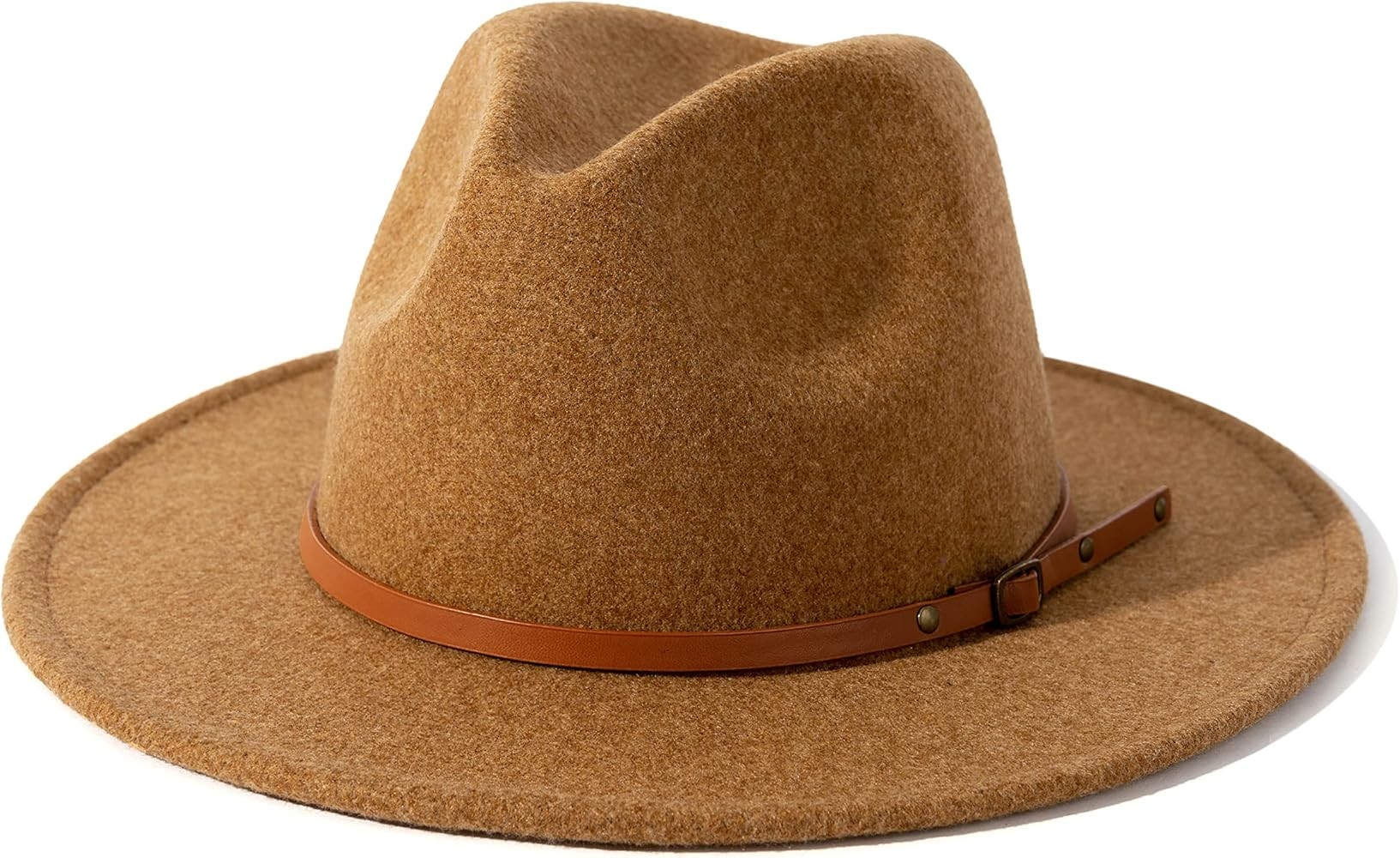 Lisianthus Women Wool Wide Brim Belt Buckle Fedora Hat | Amazon (US)