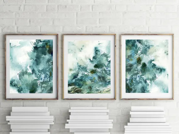 Abstract Nautical Prints Set 3 Fine Art Prints Abstract Seascape Waves Watercolor Art Print Set, ... | Etsy (US)